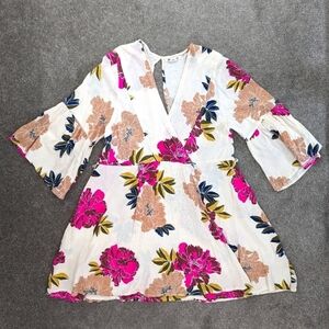 BILLABONG floral mini dress wrap front cutout details size Large